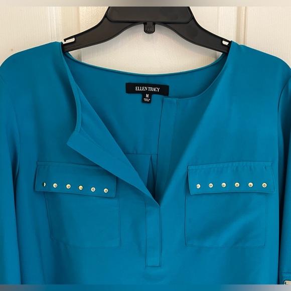 Ellen Tracy teal tunic with silver hardware - Picture 3 of 5
